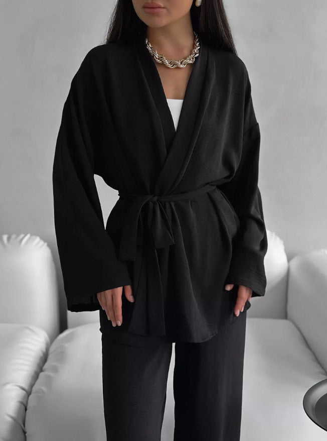 Damen lässiges Jumpsuit-Set mit weitem Schnitt und Taillengürtel Drune