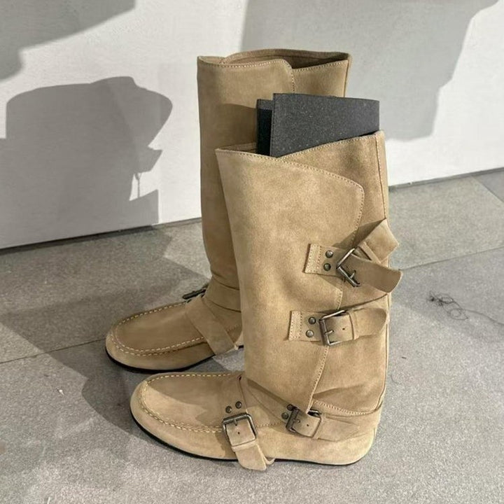 Damen Modische Stiefel mit verstellbaren Schnallen Drune