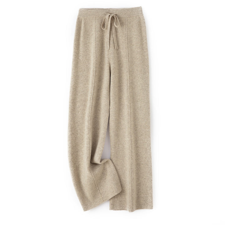 Damen Weiche Strickhose mit weitem Bein, Tunnelzugbund und dekorativer Mittelnaht Drune