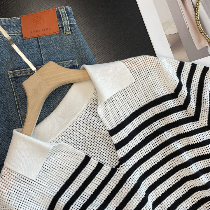 Damen luftiges Stricktop mit gestreiftem Muster Drune