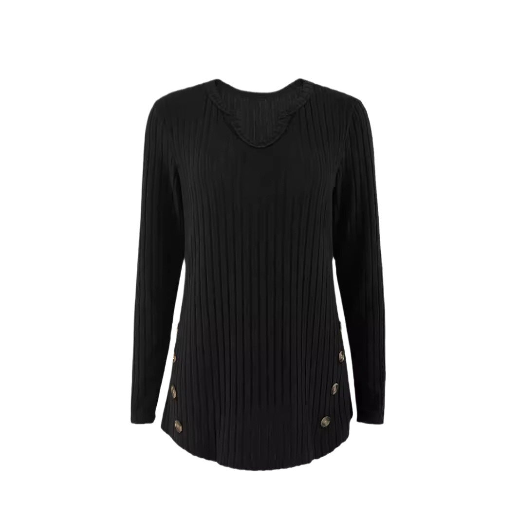 Damen Strickoberteil mit Knopfdetails und V-Ausschnitt Drune