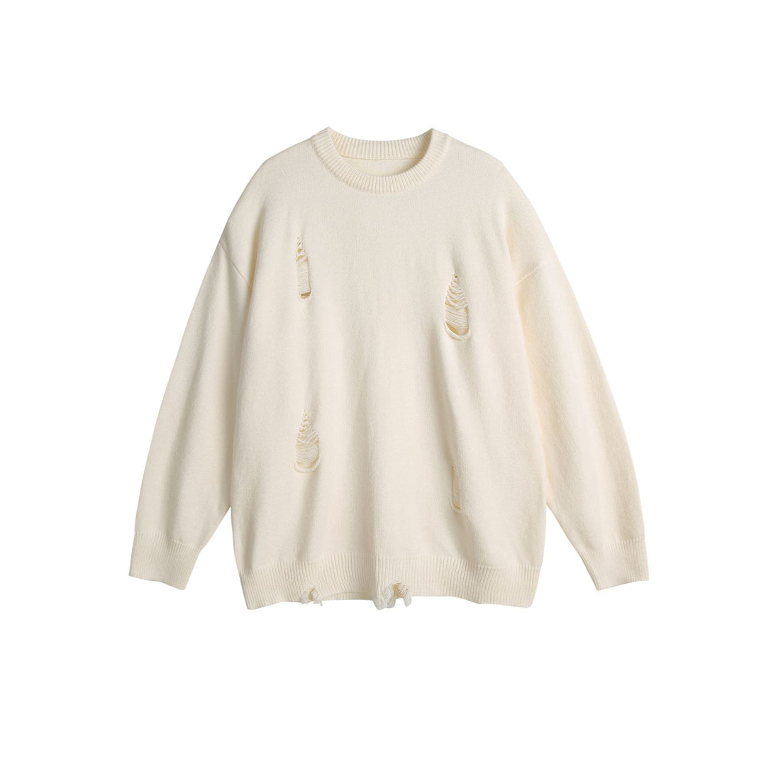 Unisex Oversize Strickpullover mit Destroyed-Detail und Rippbündchen Drune