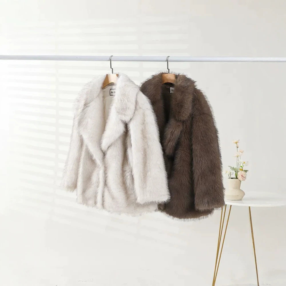 Damen Kurz geschnittener Faux‑Fur‑Mantel mit Boxy‑Silhouette und Stehkragen Drune