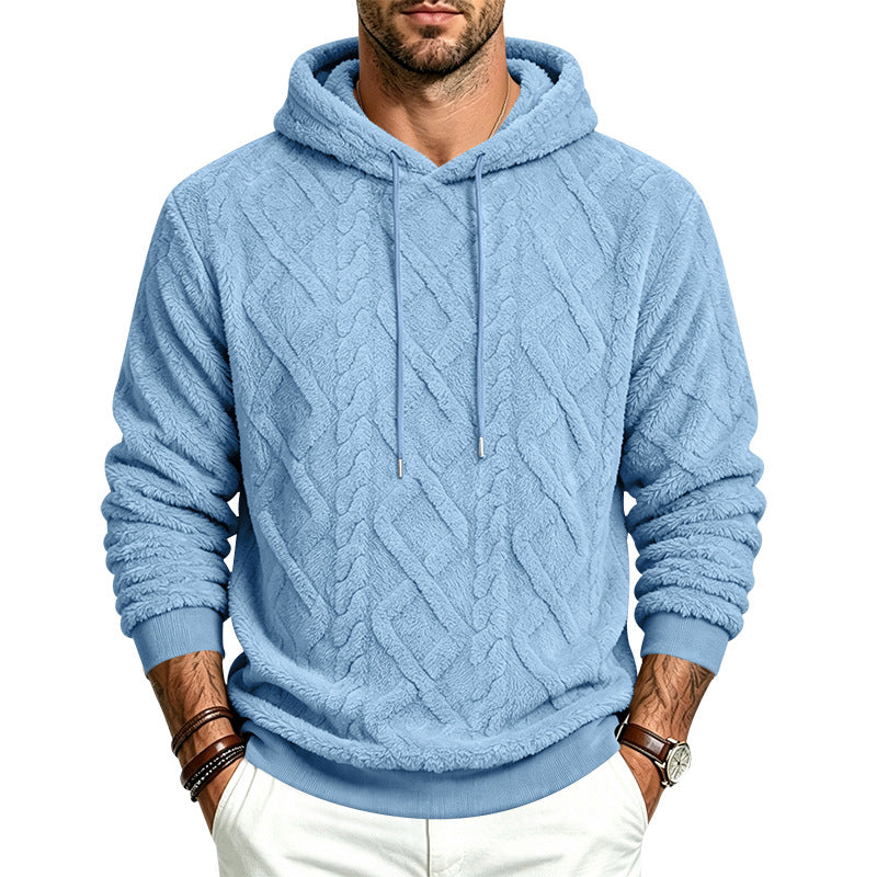 Herren Kuscheliger Sherpa-Kapuzenpullover mit Zopfstruktur und Rippbündchen Drune