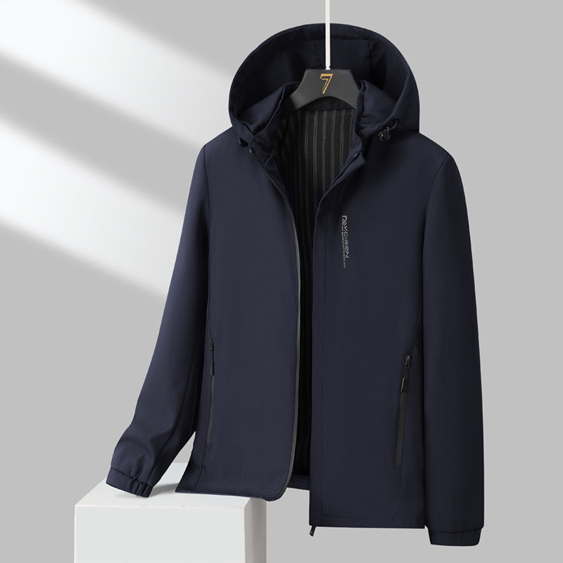 Herren Minimalistische Kapuzen-Softshelljacke mit versiegelten Reißverschlüssen und elastischen Bündchen Drune