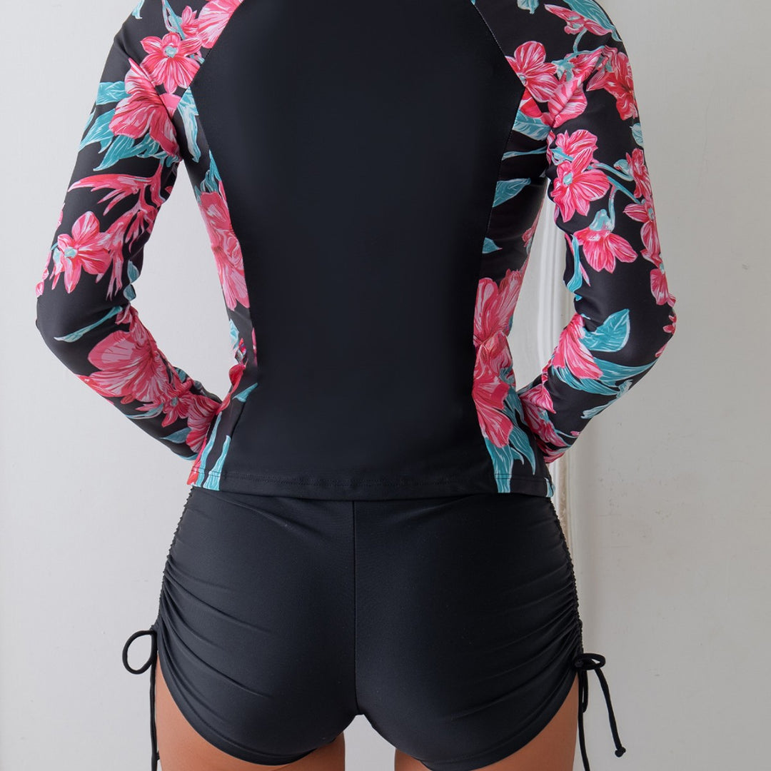 Damen Funktions-Badeanzug mit floralem Design und kurzem Schnitt Drune