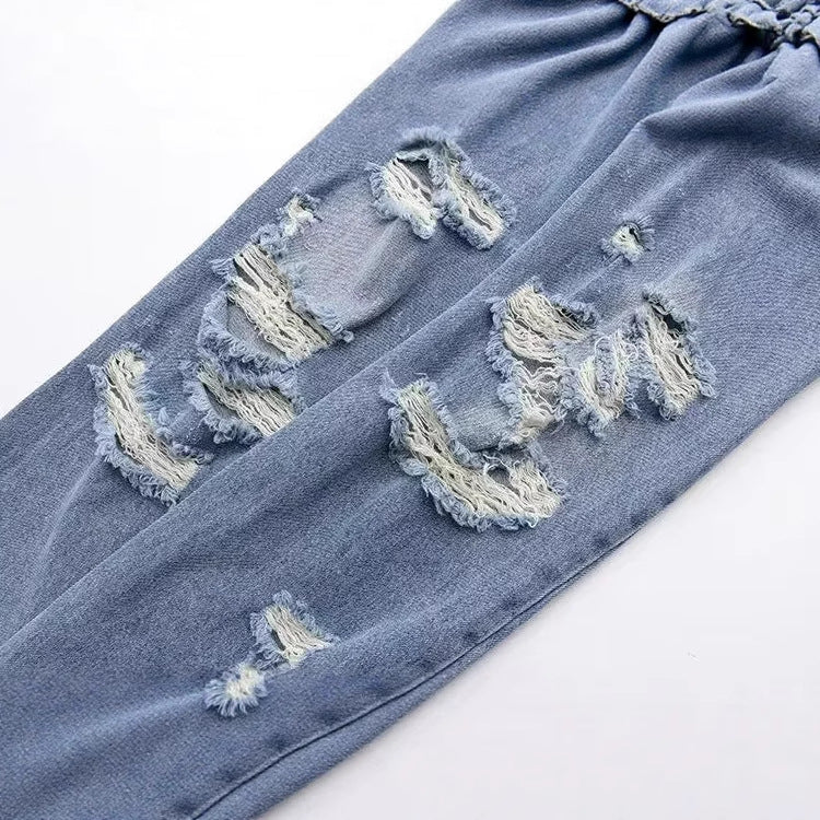 Damen nan Highwaist Straight-Leg Jeans mit leichter Distressed-Optik, Five-Pocket und taillierter Passform Drune