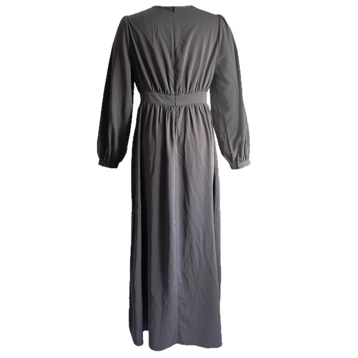 Damen Maxikleid mit elastischem Taillenbund und langen Ärmeln Drune
