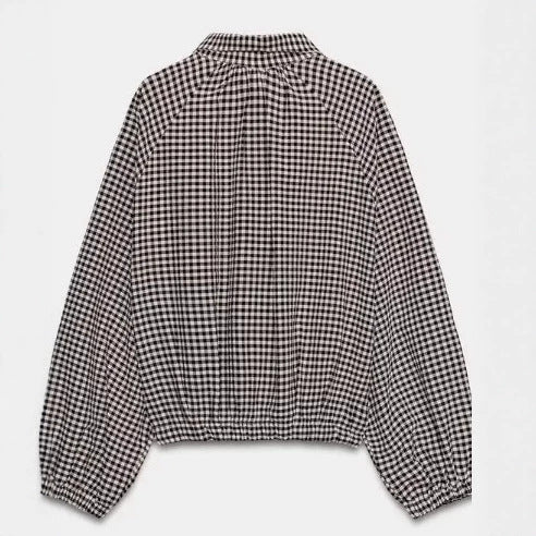 Damen Kurzblousonjacke im Vichykaro mit hohem Stehkragen und Tunnelzugsaum Drune