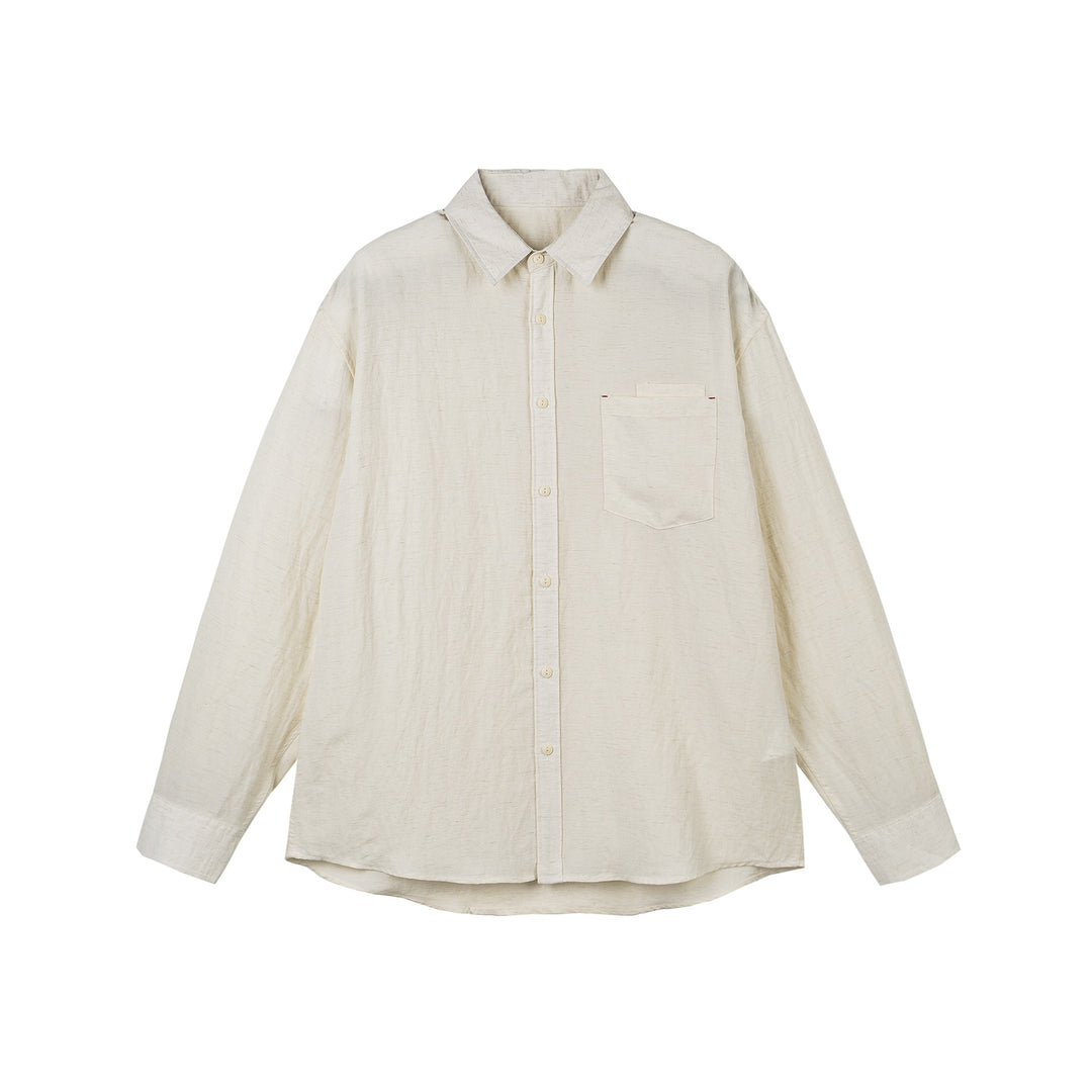 Unisex Lockeres Leinen‑Mix Oversize‑Hemd mit Brusttasche und abgerundetem Saum Drune