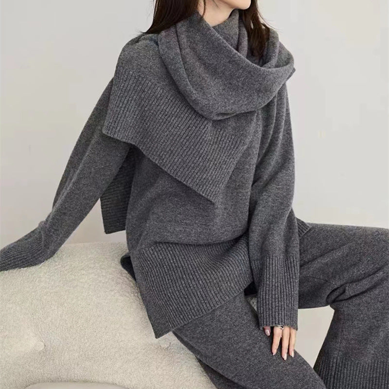 Damen lässiges Strickoberteil mit weitem Schnitt und bequemen Hosen Drune