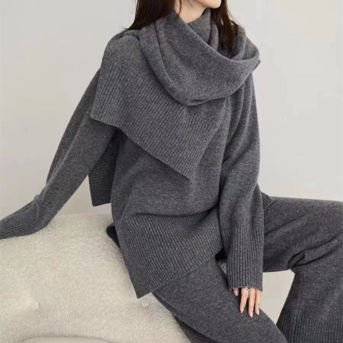 Damen lässiges Strickoberteil mit weitem Schnitt und bequemen Hosen Drune