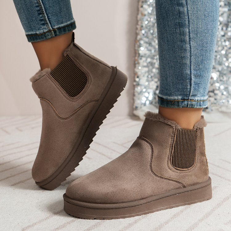Damen  gefütterte Chelsea-Ankle-Boots mit Teddyfutter, elastischer Seitenblende und rutschfester Leichtsohle Drune