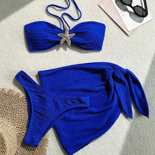 Damen Bandeau-Bikini mit ornamentalem Stern-Detail und modischem Wickelrok Drune