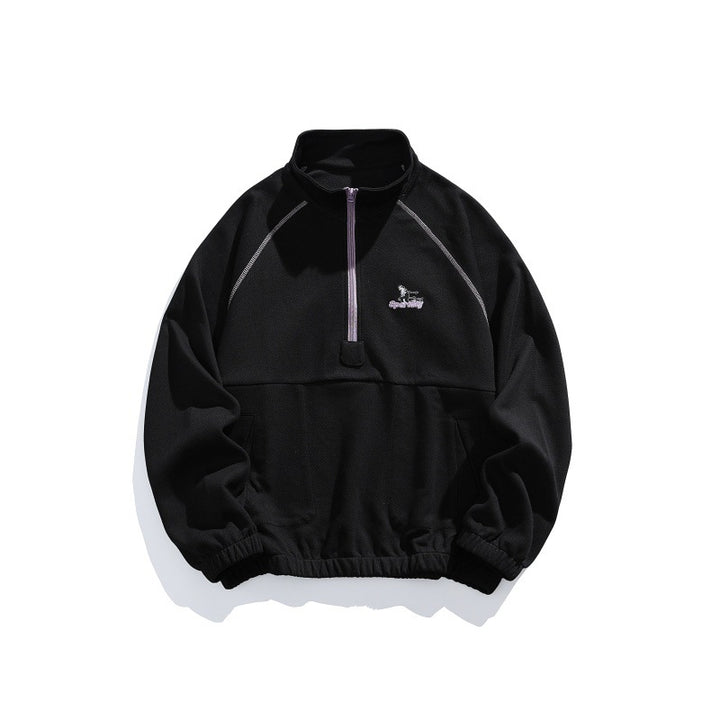 Unisex Oversize-Halbzip-Fleecepullover mit Stehkragen, Raglanärmeln und Kängurutasche Drune