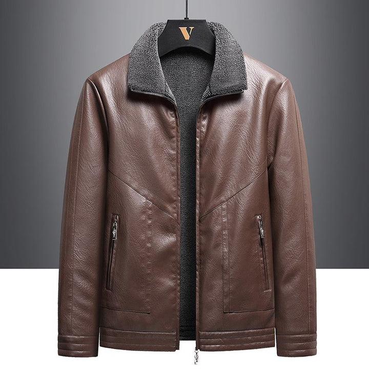 Herren Elegante Kunstlederjacke mit Teddyfutter Drune