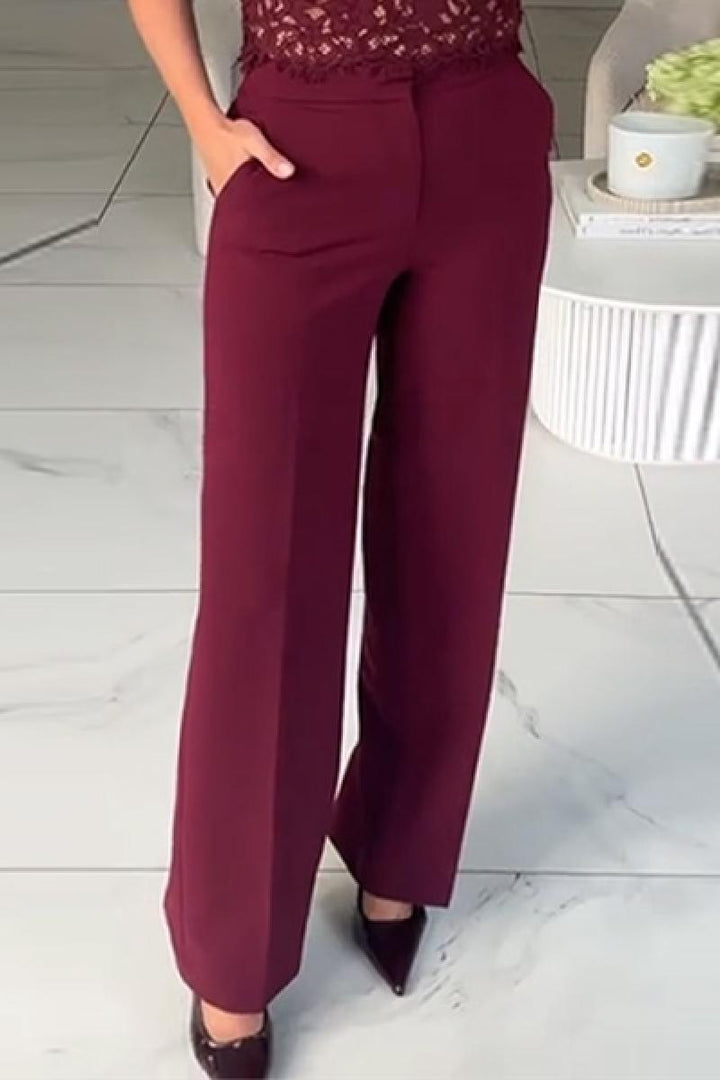 Damen elegante weite Anzughose mit seitlichen Taschen und hohem Bund Drune
