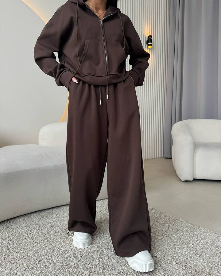 Damen nan weite Highwaist-Loungehose aus Sweatstoff mit Kordelzug und Eingrifftaschen Drune