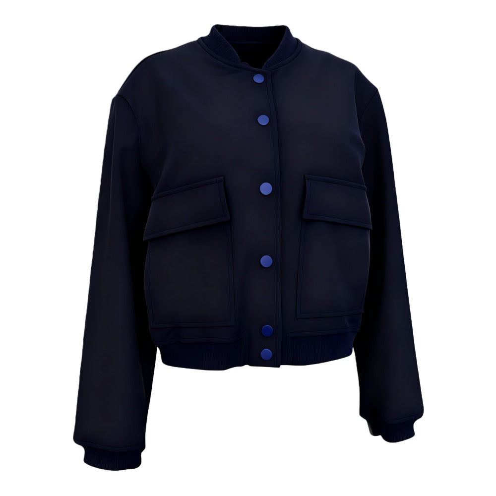 Damen Kurz geschnittene Utility-Jacke mit Stehkragen, Druckknöpfen und Pattentaschen Drune