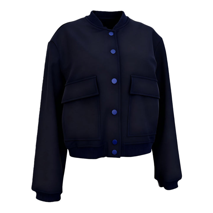 Damen Kurz geschnittene Utility-Jacke mit Stehkragen, Druckknöpfen und Pattentaschen Drune