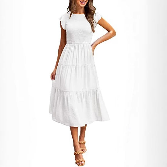 Damen Midikleid mit gesmoktem Oberteil und voluminösem Rock Drune