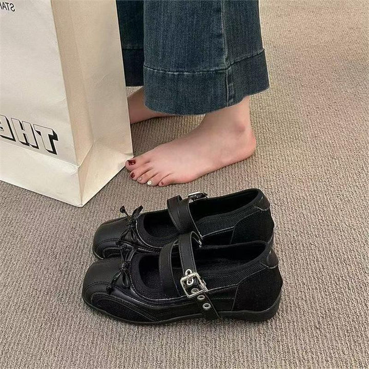 Damen Bequeme Mary-Jane-Ballerinas mit verstellbarem Schnallenriemen und rutschfester Gummisohle Drune