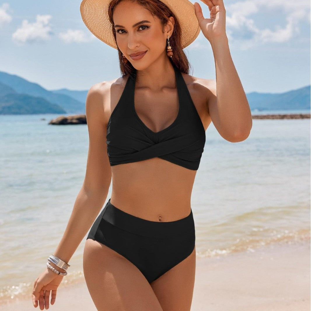 Damen Hochgeschnittener Bikini mit gekreuztem Oberteil Drune