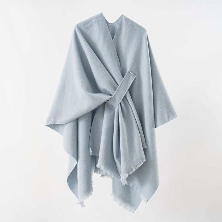 Damen Strickponcho mit geometrischem Blockmuster und Fransen Drune