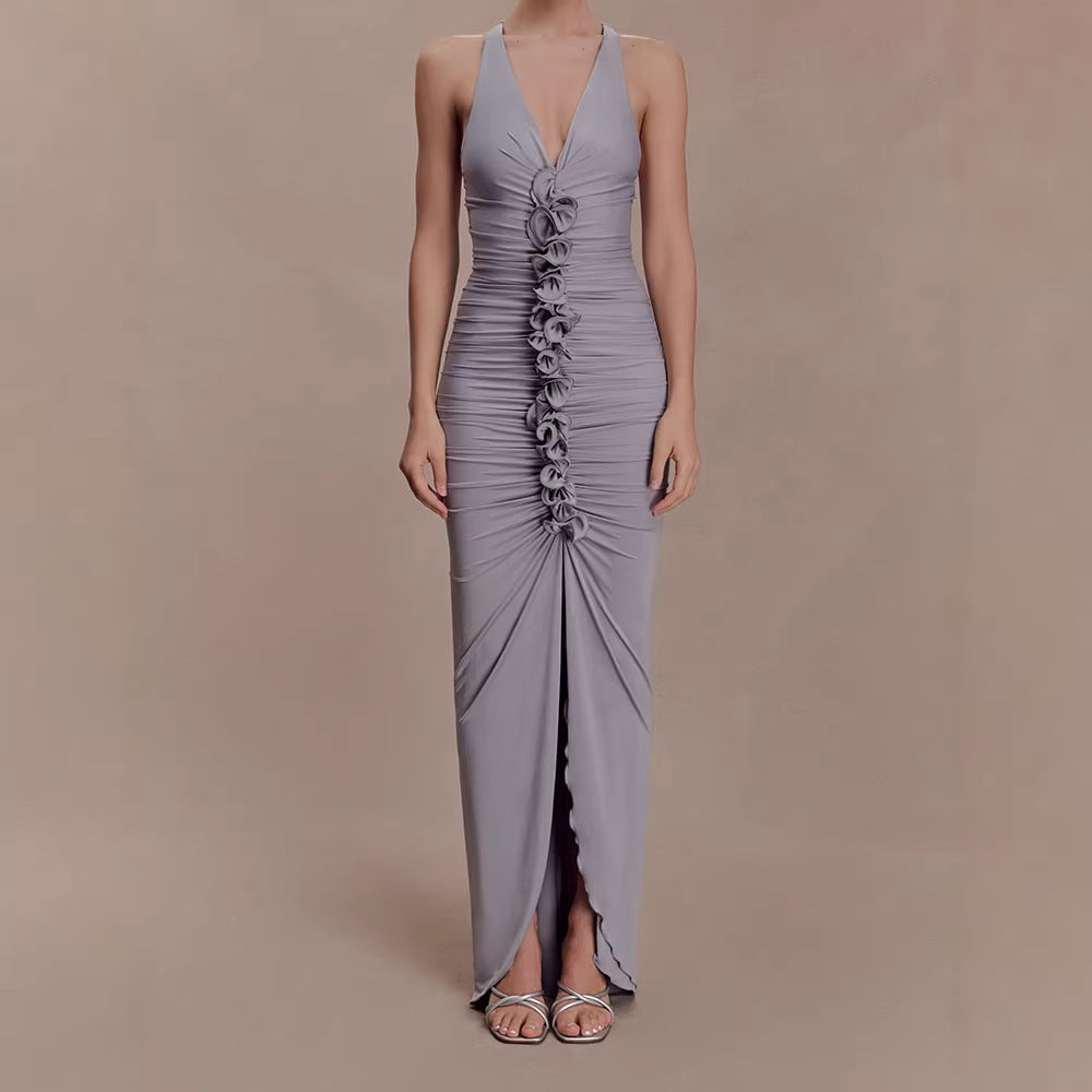 Damen Hochwertiges Abendkleid mit tiefem V-Ausschnitt und Raffungen Drune