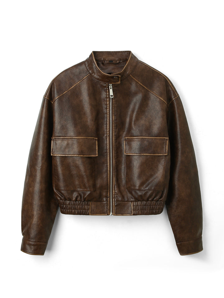 Damen Trendige Bikerjacke mit Stehkragen Drune