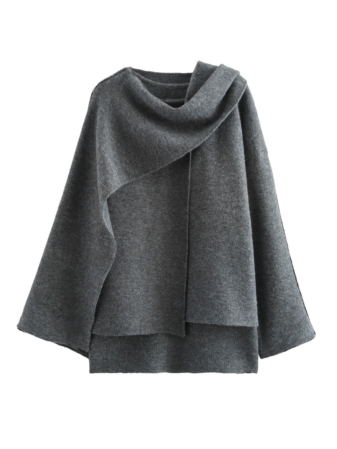 Damen eleganter Strickponcho mit asymmetrischem Schnitt und weich fließendem Material Drune