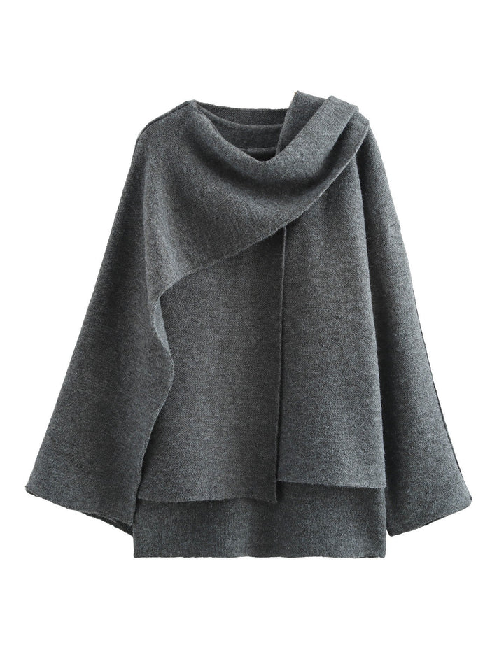 Damen eleganter Strickponcho mit asymmetrischem Schnitt und weich fließendem Material Drune