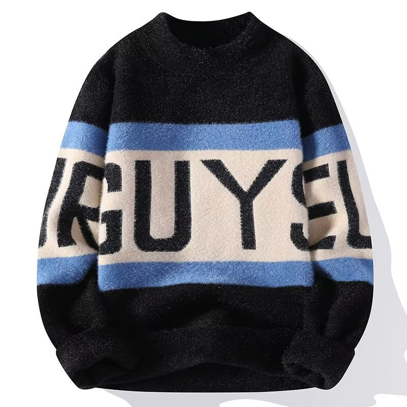 Damen Kuscheliger Grobstrickpullover mit auffälligem Schriftzug Drune