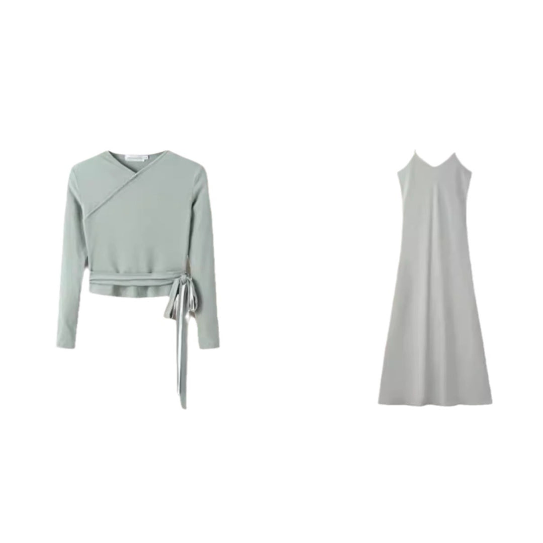Damen Wickeloberteil und Maxikleid-Set Drune