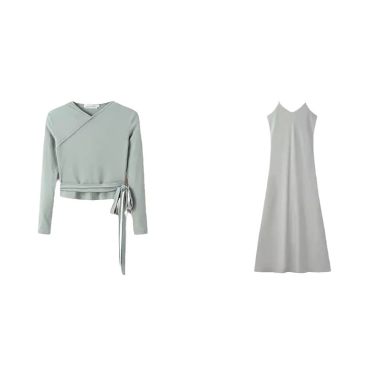 Damen Wickeloberteil und Maxikleid-Set Drune