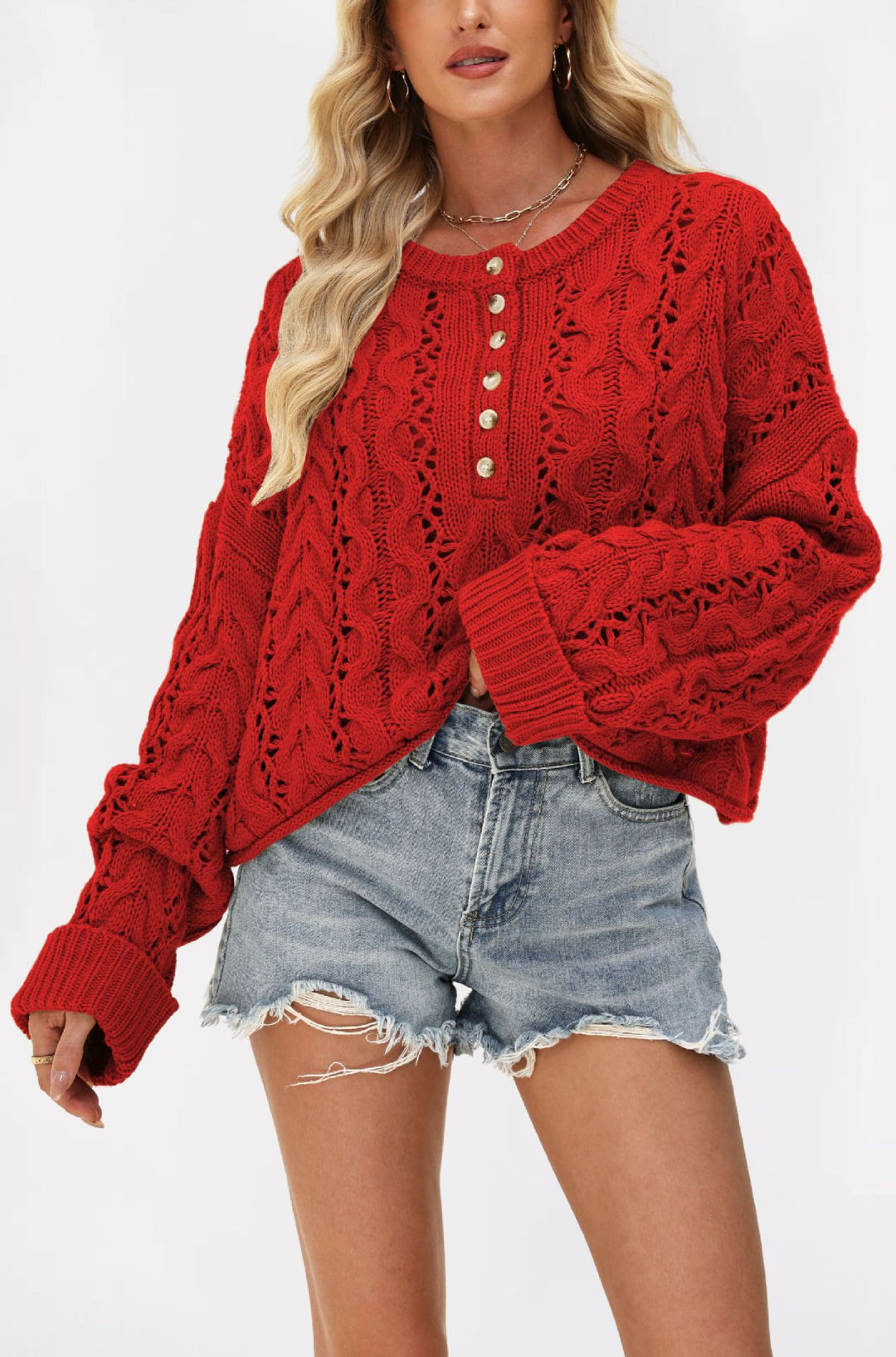 Damen kuscheliger Strickpullover mit strukturiertem Zopfmuster Drune