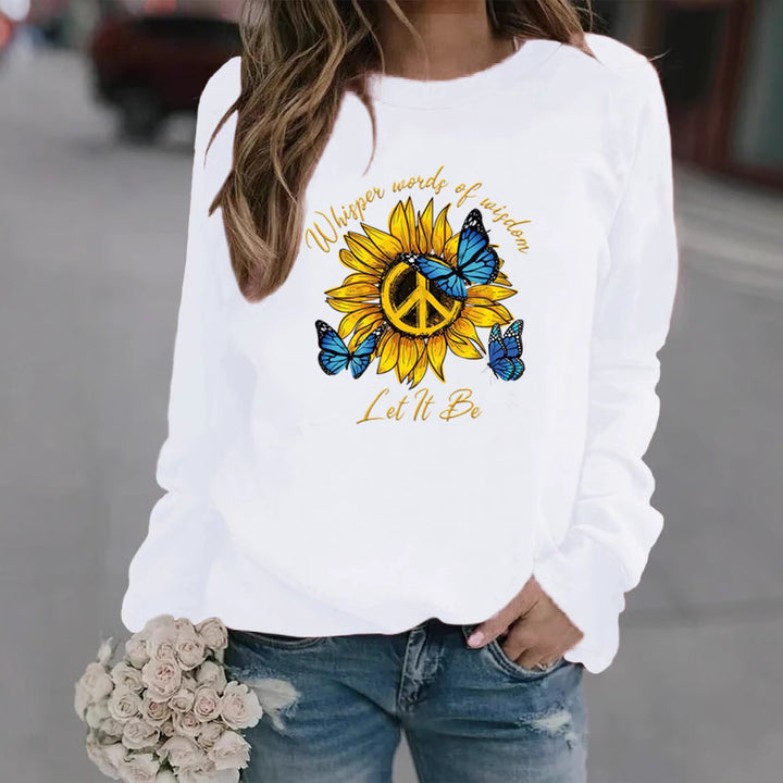 Damen Sweatshirt mit künstlerischem Sonnenblumen- und Schmetterlingsdesign Drune