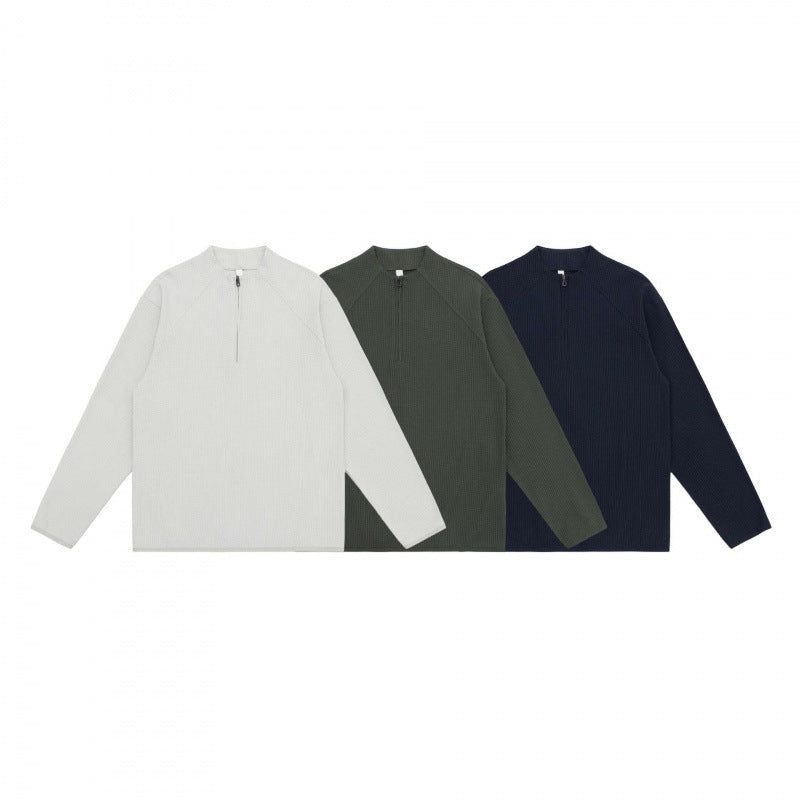 Unisex Waffelstrick-Halbzip-Pullover mit Raglanärmeln Drune