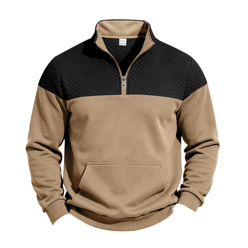 Herren Sweatshirt mit kurzem Reißverschluss, wattierter Brustpartie und Kängurutasche Drune