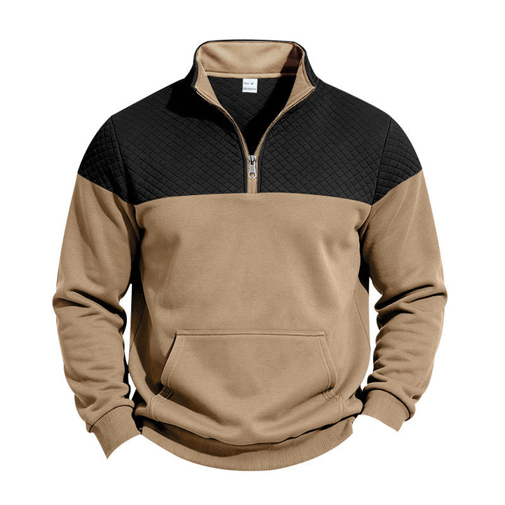 Herren Sweatshirt mit kurzem Reißverschluss, wattierter Brustpartie und Kängurutasche Drune