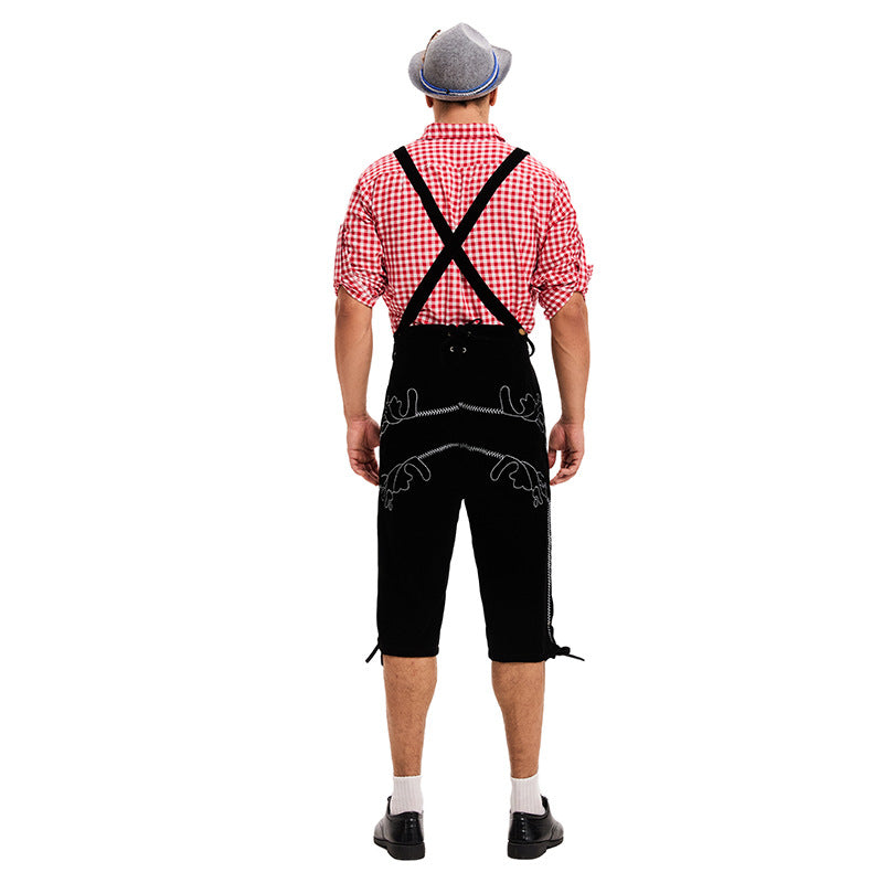Herren nan traditionelle Trachtenlederhose mit verstellbaren Trägern und stickierter Vorderpasse Drune