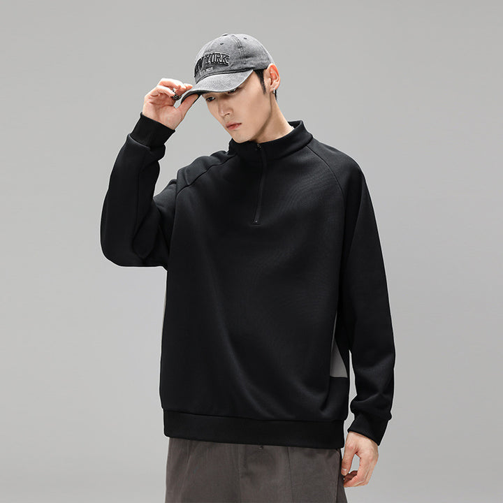 Herren Halbzip‑Sweatshirt mit Stehkragen und kontrastseitigen Einsätzen Drune