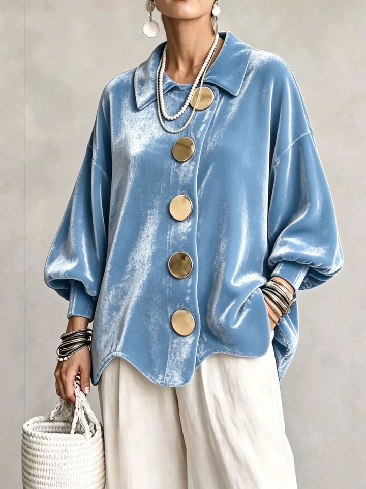 Damen Oversized Samtjacke mit großen Zierknöpfen und Balloon-Ärmeln Drune