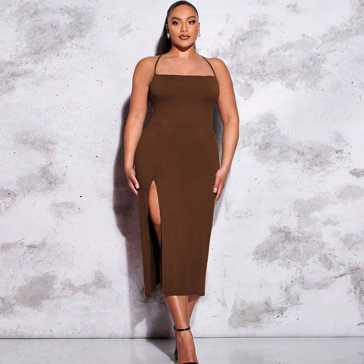 Damen schickes Maxikleid mit Spaghetti-Trägern und seitlichem Schlitz Drune