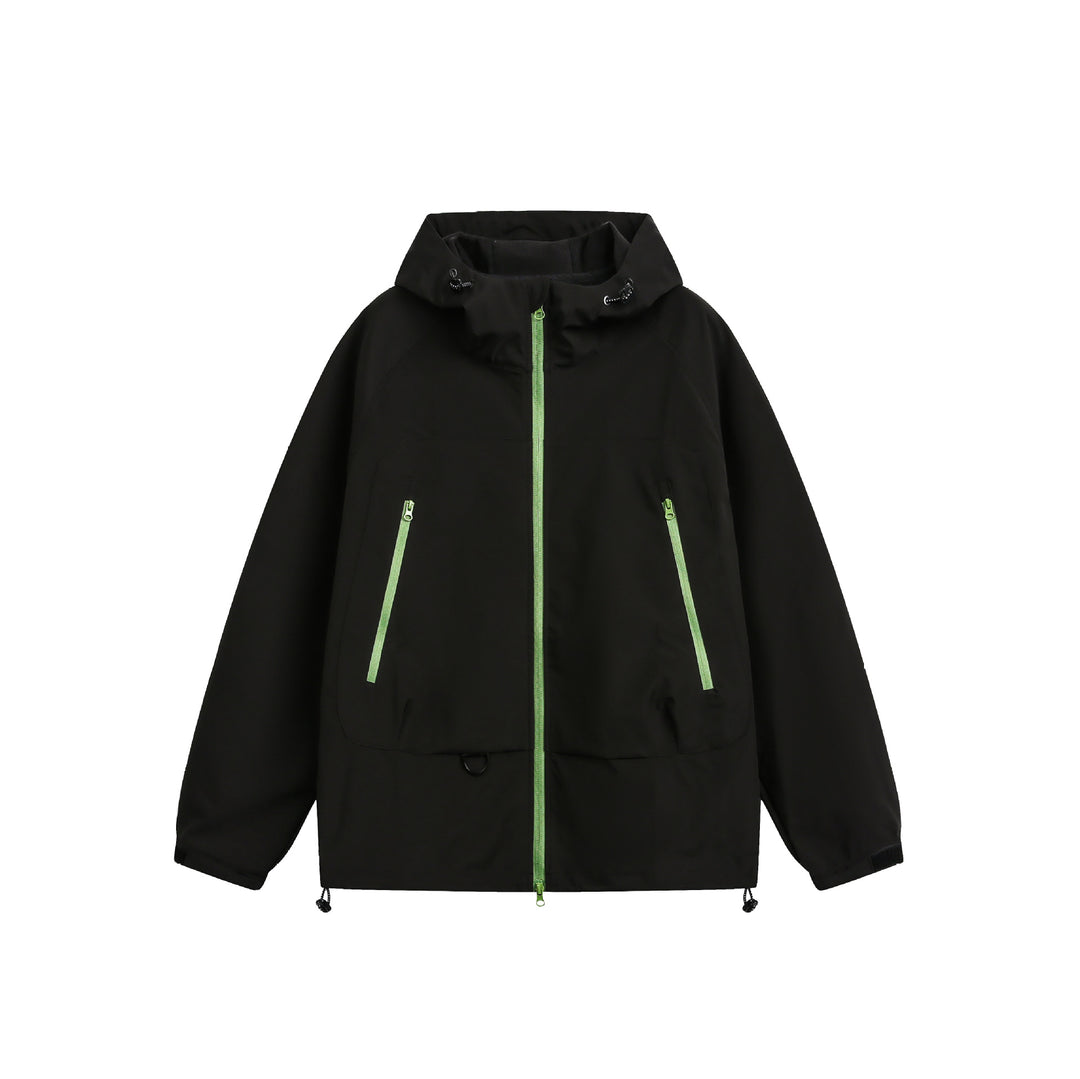 Damen Wasserdichte Softshell‑Regenjacke mit Kapuze, verstellbarem Saum und kontrastierenden Reißverschlüssen Drune