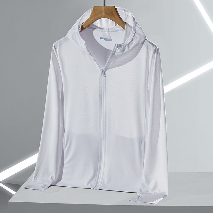 Herren nan ultraleichte UV-Schutz-Kapuzenjacke mit durchgehendem Reißverschluss atmungsaktivem Meshfutter und schnelltrocknender Funktionsfaser Drune