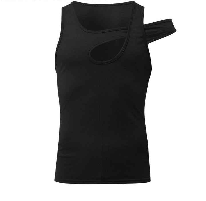 Herren nan asymmetrisches ärmelloses Tanktop mit ausgeschnittenem Einsatz aus Baumwoll-Elasthan Drune