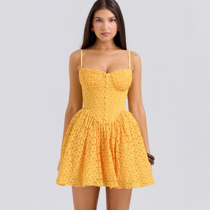 Damen Charmantes Minikleid mit strukturiertem Oberteil und schwingendem Rock Drune