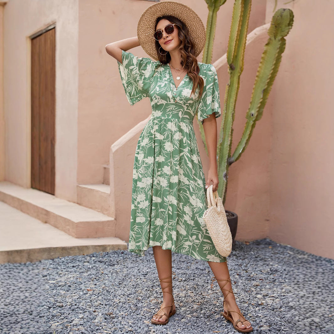 Damen Midi-Kleid im Boho-Stil mit floralen Mustern Drune