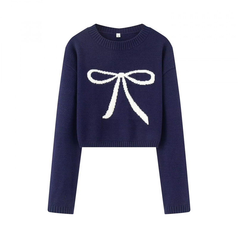 Damen Cropped Pullover mit verspieltem Schleifenmotiv Drune